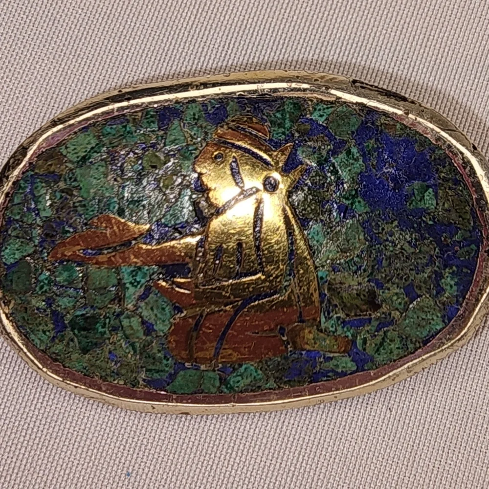 Vintage Taxco Sterling Silver W/Chip Inlay Signed Brooch